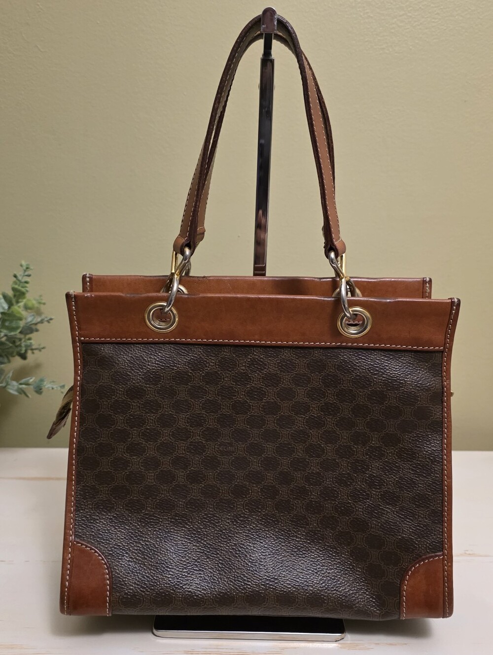 Celine | Brown Macadam Top Handle Handbag - Picture 3 of 14